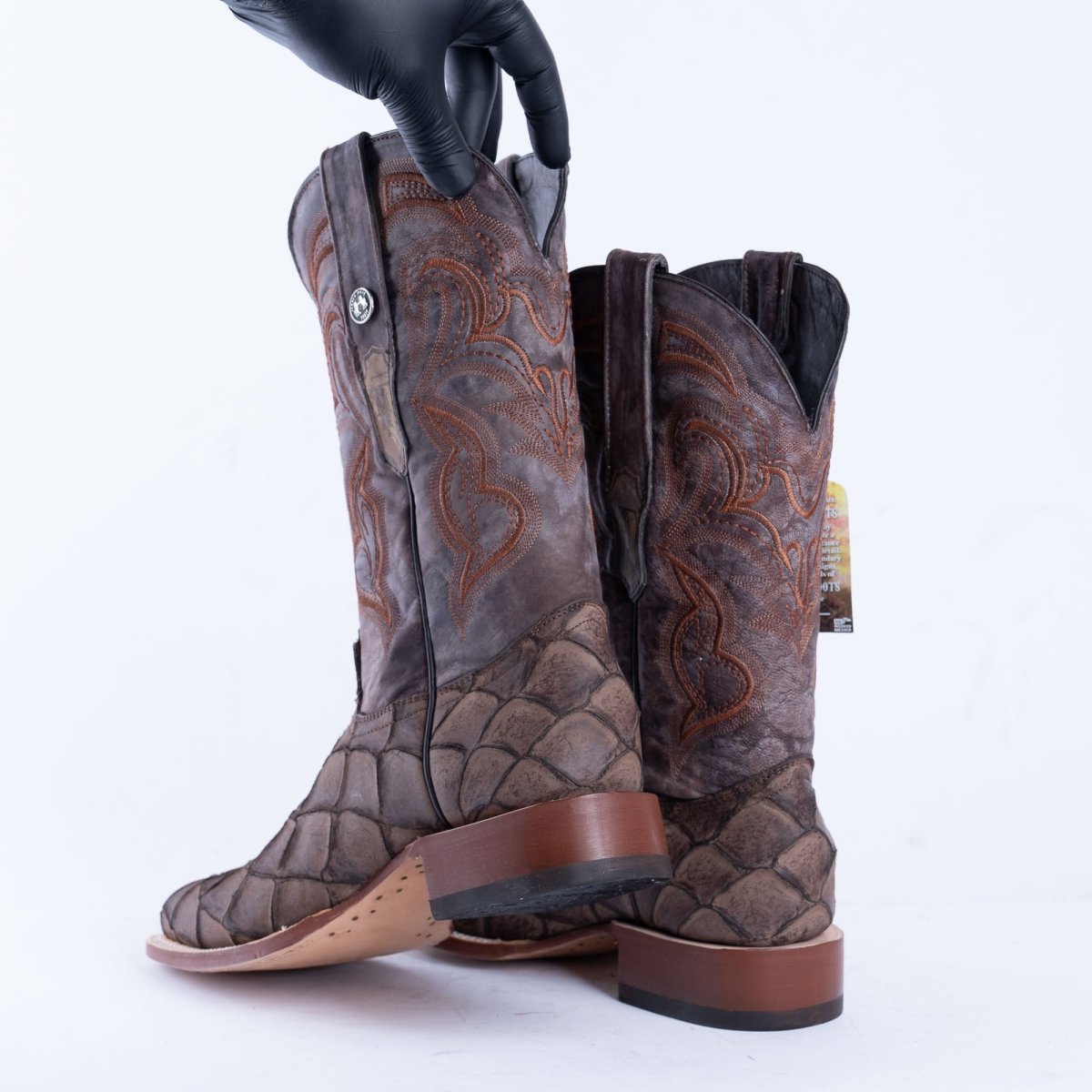 TANNER MARK MEN'S Print Monster Fish MD Nicotine Cowboy Boots - Rancho Sementalvariable